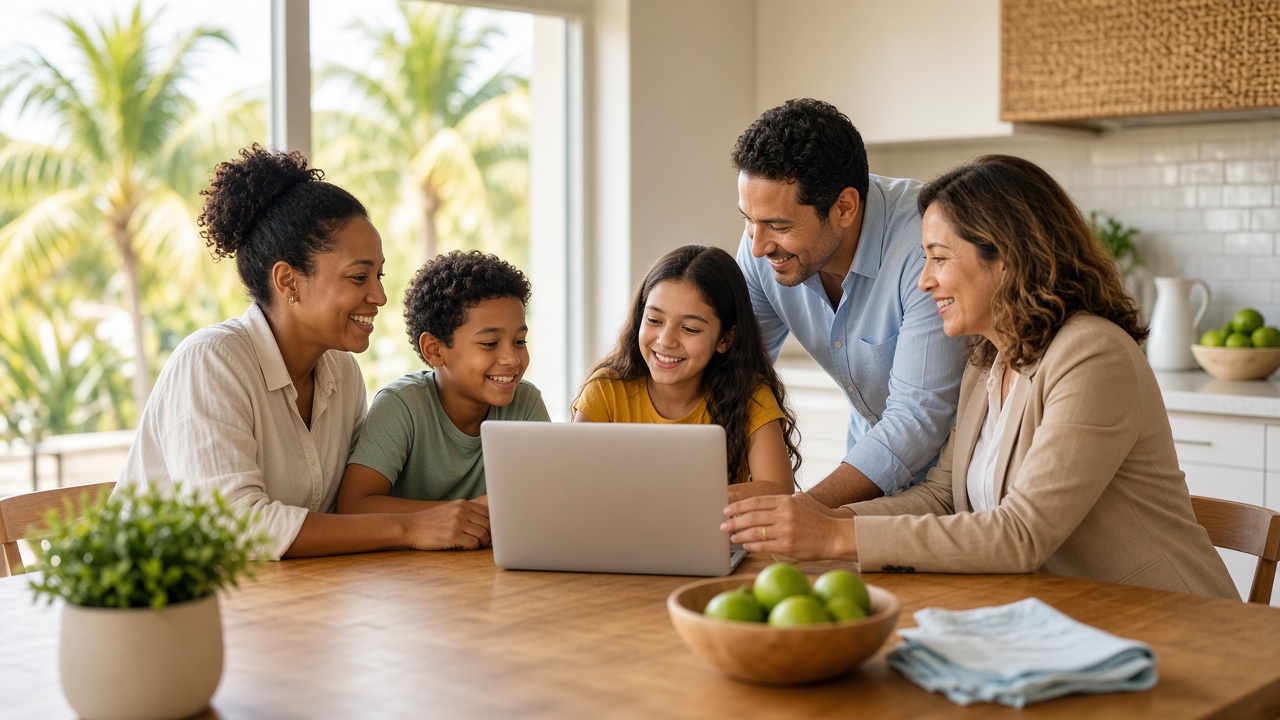 Smiling Florida family together, representing families enrolling in affordable ACA health insurance